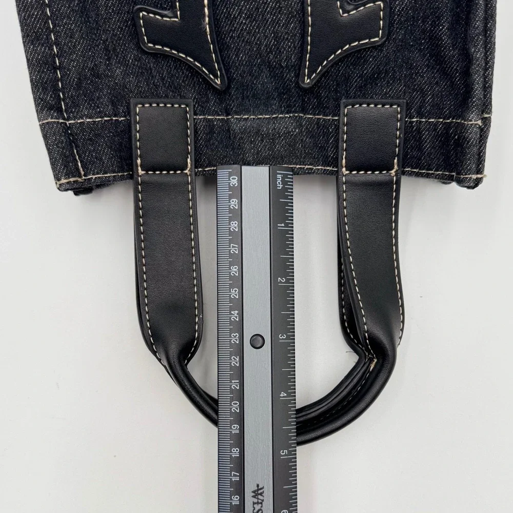 True Religion Black Denim Mini Tote Crossbody Bag Y2K Handbag Horseshoe Logo